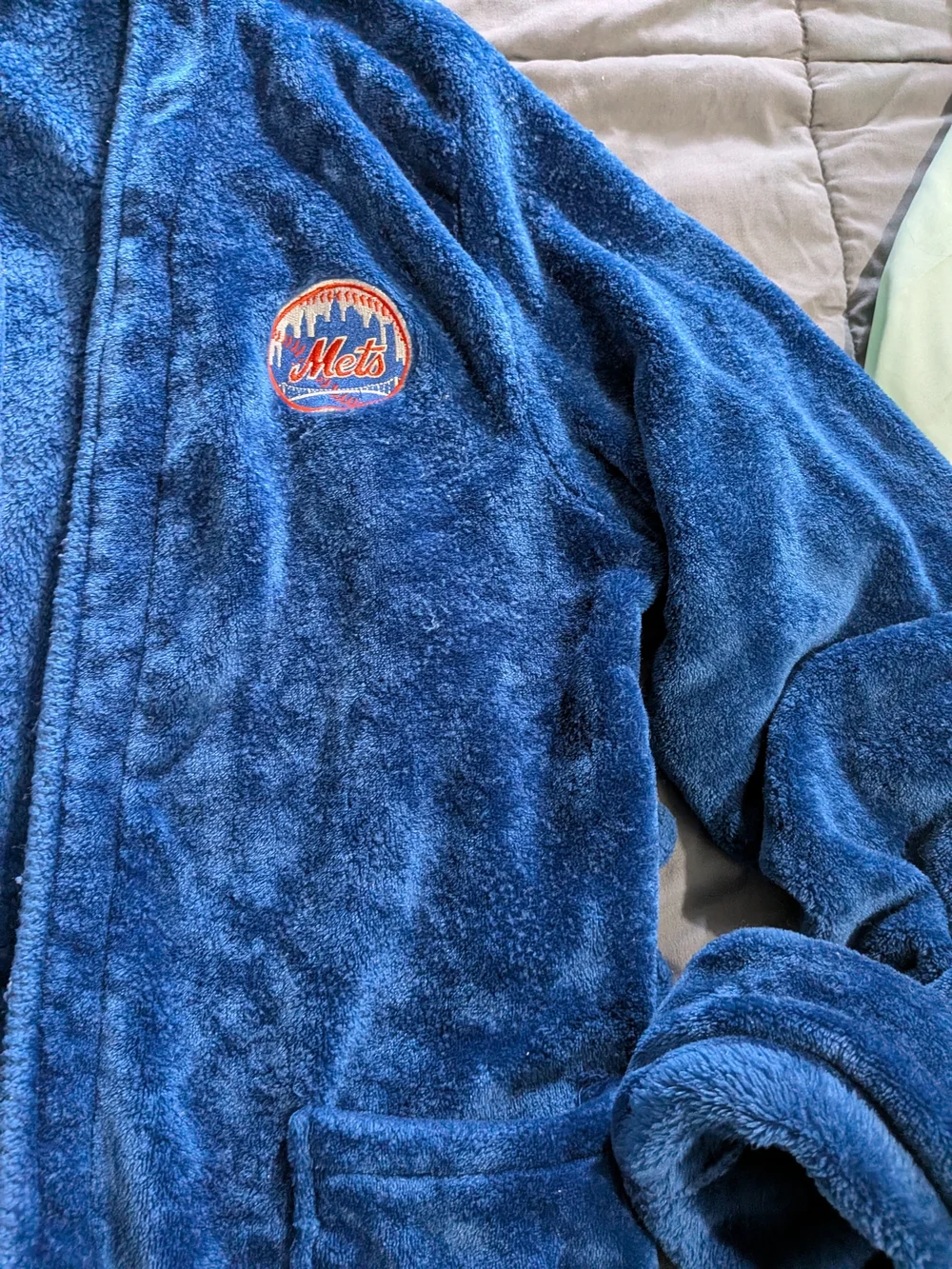 Adults Met  Plush Fleece Robe Jacket - Navy Blue